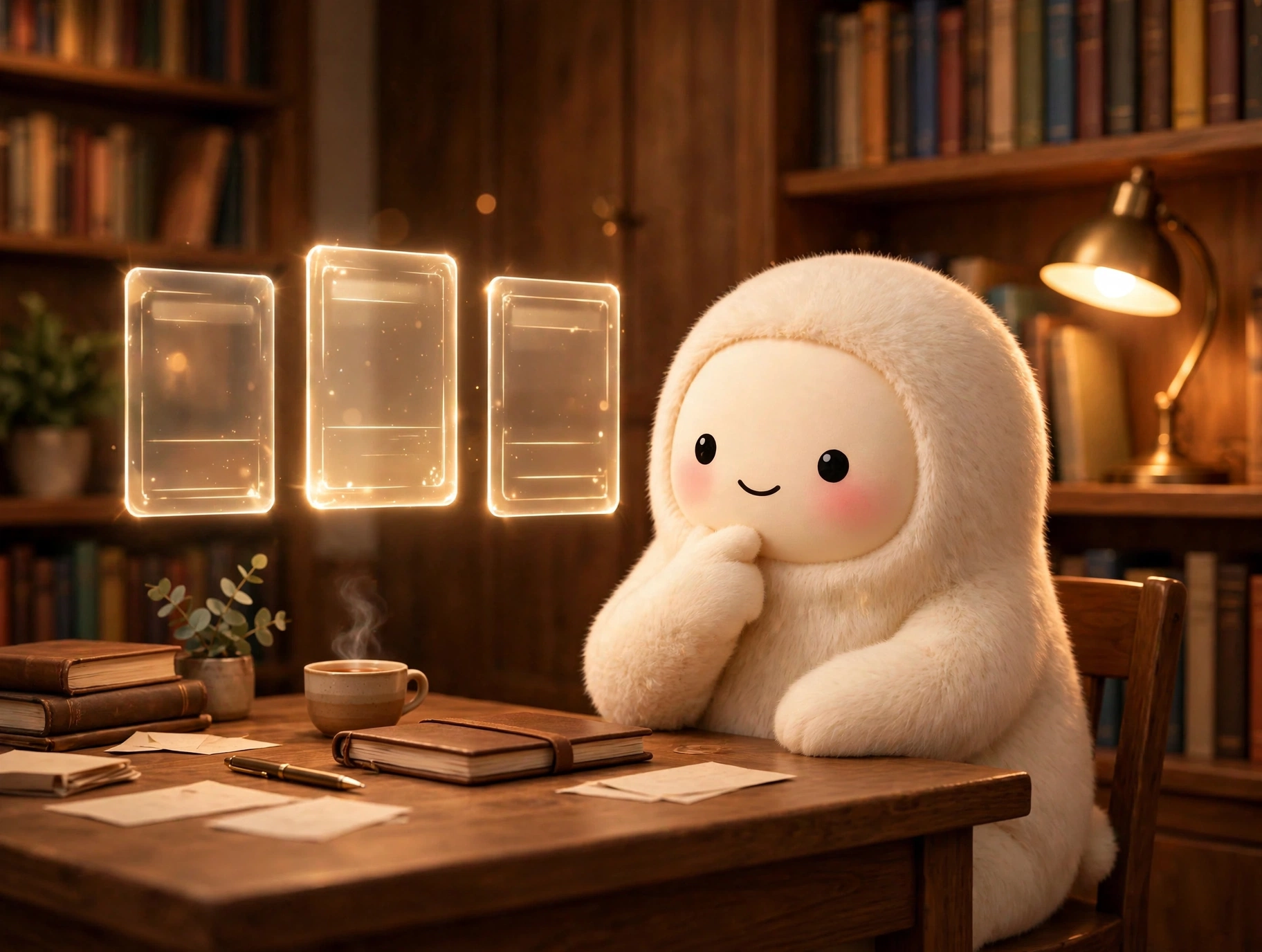 Jolly the cream-furred creature comparing subscription plans on floating price cards